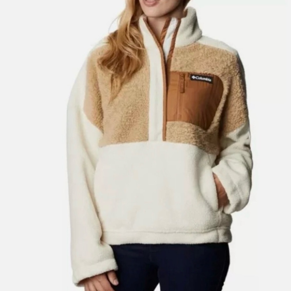 Columbia White and Brown Fleece Jacket